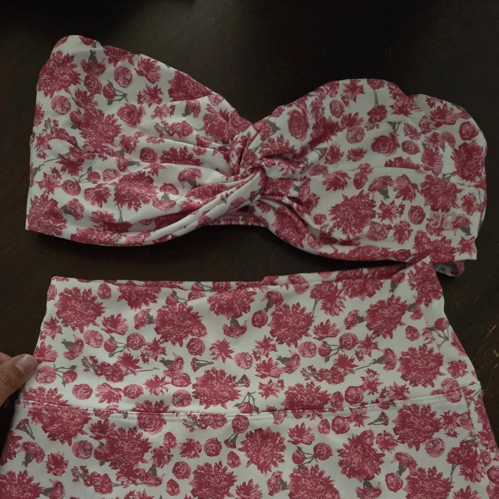 Athena Pink Floral Braid Bandeau Bikini Top - Picture 3 of 3